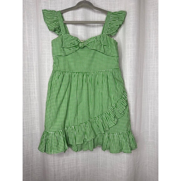Janie & Jack Dress Girl Size 4 Green White Gingham Ruffle Summer Casual - Picture 2 of 5